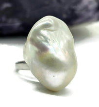 Load image into Gallery viewer, Flameball / Fireball Pearl Ring, Size S, Sterling Silver, Adjustable, June Birthstone - GemzAustralia 