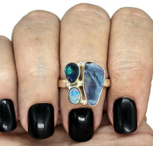 Load image into Gallery viewer, Australian Opal Ring, Size Q, Three Stone Ring, Sterling Silver, Aura Gem, Psychic Gem - GemzAustralia 