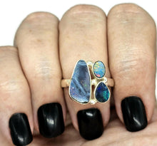 Load image into Gallery viewer, Australian Opal Ring, Size Q, Three Stone Ring, Sterling Silver, Aura Gem, Psychic Gem - GemzAustralia 