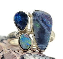 Load image into Gallery viewer, Australian Opal Ring, Size Q, Three Stone Ring, Sterling Silver, Aura Gem, Psychic Gem - GemzAustralia 
