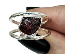 Load image into Gallery viewer, Garnet Ring, Size N, January Birthstone, Double Band Ring, Sterling Silver, Raw Gemstone - GemzAustralia 