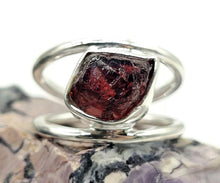 Load image into Gallery viewer, Garnet Ring, Size N, January Birthstone, Double Band Ring, Sterling Silver, Raw Gemstone - GemzAustralia 