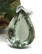 Load image into Gallery viewer, Prasiolite Pendant, Green Amethyst Gemstone, 34 carats, Sterling Silver, Pear Design - GemzAustralia 