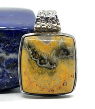 Load image into Gallery viewer, Bumblebee Pendant, Eclipse Jasper, Sterling Silver, Square Shaped, Yellow Orange Black - GemzAustralia 