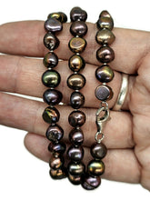 Load image into Gallery viewer, Black Peacock Baroque Pearl Necklace in a natural Purple Green Colour, Sterling Silver - GemzAustralia 