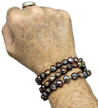 Load image into Gallery viewer, Black Peacock Baroque Pearl Necklace in a natural Purple Green Colour, Sterling Silver - GemzAustralia 