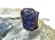 Load image into Gallery viewer, Rough Sapphire Ring, Size S, September Birthstone, Sterling Silver, Raw Blue Sapphire - GemzAustralia 