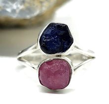 Load image into Gallery viewer, Raw Ruby &amp; Raw Sapphire Ring, Size S, July / September Birthstones, Sterling Silver - GemzAustralia 