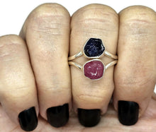 Load image into Gallery viewer, Raw Ruby &amp; Raw Sapphire Ring, Size S, July / September Birthstones, Sterling Silver - GemzAustralia 
