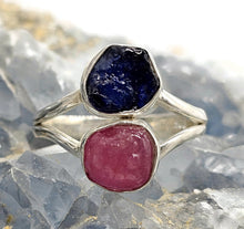 Load image into Gallery viewer, Raw Ruby &amp; Raw Sapphire Ring, Size S, July / September Birthstones, Sterling Silver - GemzAustralia 