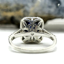 Load image into Gallery viewer, Rectangle Sapphire &amp; White Zircon Halo Ring, September Birthstone, Size Q, Sterling Silver - GemzAustralia 