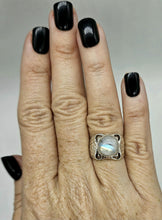 Load image into Gallery viewer, Statement Moonstone Ring, Size N, Sterling Silver, Round Cabochon, Psychic Protection - GemzAustralia 