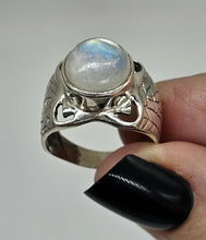 Load image into Gallery viewer, Statement Moonstone Ring, Size N, Sterling Silver, Round Cabochon, Psychic Protection - GemzAustralia 
