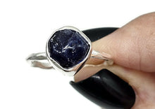 Load image into Gallery viewer, Raw Blue Sapphire Ring, Size P 1/2, September Birthstone, Sterling Silver, Rough Sapphire - GemzAustralia 