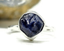 Load image into Gallery viewer, Raw Blue Sapphire Ring, Size P 1/2, September Birthstone, Sterling Silver, Rough Sapphire - GemzAustralia 