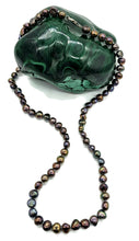 Load image into Gallery viewer, Black Peacock Baroque Pearl Necklace in a natural Purple Green Colour, Sterling Silver - GemzAustralia 