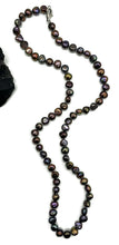 Load image into Gallery viewer, Black Peacock Baroque Pearl Necklace in a natural Purple Green Colour, Sterling Silver - GemzAustralia 