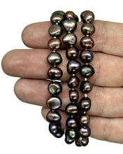 Load image into Gallery viewer, Black Peacock Baroque Pearl Necklace in a natural Purple Green Colour, Sterling Silver - GemzAustralia 
