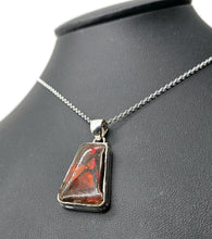 Load image into Gallery viewer, Red Orange Ammolite Pendant, Sterling Silver, Rectangle Shaped, Opal like Gemstone - GemzAustralia 