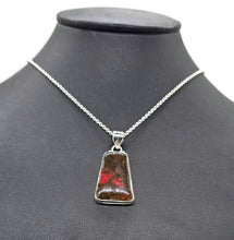 Load image into Gallery viewer, Red Orange Ammolite Pendant, Sterling Silver, Rectangle Shaped, Opal like Gemstone - GemzAustralia 