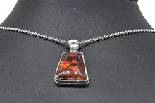 Load image into Gallery viewer, Red Orange Ammolite Pendant, Sterling Silver, Rectangle Shaped, Opal like Gemstone - GemzAustralia 