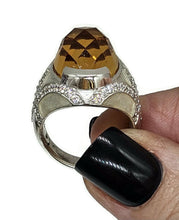Load image into Gallery viewer, Citrine, White Zircon &amp; Enamel Ring, Size 7, Sterling Silver, November Birthstone - GemzAustralia 