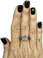 Load image into Gallery viewer, Quartz Crystal &amp; Amethyst Ring, size R 1/2, Trilogy Ring, Sterling Silver, Round and Pear - GemzAustralia 