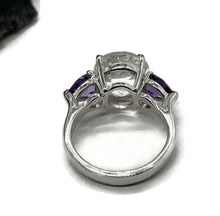Load image into Gallery viewer, Quartz Crystal &amp; Amethyst Ring, size R 1/2, Trilogy Ring, Sterling Silver, Round and Pear - GemzAustralia 