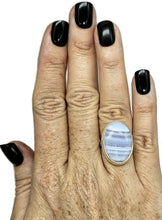 Load image into Gallery viewer, Oval Blue Lace Agate Ring, Size N, Sterling Silver, Communication Stone, Confidence Stone - GemzAustralia 