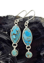 Load image into Gallery viewer, Blue Turquoise dangly Earrings, Sterling Silver, Pear Shaped, Protection Stone, Love Stone - GemzAustralia 
