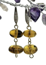 Load image into Gallery viewer, Oval Amber Sphere Earrings, Mexican Chiapas Amber, Sterling Silver, 30 million years old - GemzAustralia 