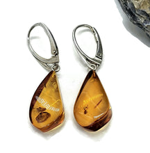 Load image into Gallery viewer, Baltic Amber Earrings, Pear Shaped, 50 million years old, Sterling Silver, Fossilized - GemzAustralia 
