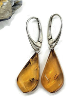Load image into Gallery viewer, Baltic Amber Earrings, Pear Shaped, 50 million years old, Sterling Silver, Fossilized - GemzAustralia 