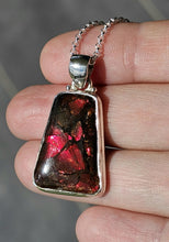 Load image into Gallery viewer, Red Orange Ammolite Pendant, Sterling Silver, Rectangle Shaped, Opal like Gemstone - GemzAustralia 