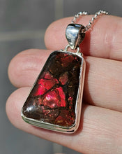 Load image into Gallery viewer, Red Orange Ammolite Pendant, Sterling Silver, Rectangle Shaped, Opal like Gemstone - GemzAustralia 