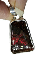 Load image into Gallery viewer, Red Orange Ammolite Pendant, Sterling Silver, Rectangle Shaped, Opal like Gemstone - GemzAustralia 