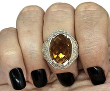 Load image into Gallery viewer, Citrine, White Zircon &amp; Enamel Ring, Size 7, Sterling Silver, November Birthstone - GemzAustralia 