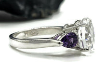 Load image into Gallery viewer, Quartz Crystal &amp; Amethyst Ring, size R 1/2, Trilogy Ring, Sterling Silver, Round and Pear - GemzAustralia 