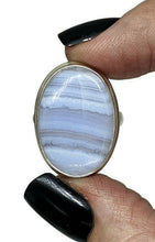 Load image into Gallery viewer, Oval Blue Lace Agate Ring, Size N, Sterling Silver, Communication Stone, Confidence Stone - GemzAustralia 