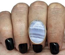 Load image into Gallery viewer, Oval Blue Lace Agate Ring, Size N, Sterling Silver, Communication Stone, Confidence Stone - GemzAustralia 