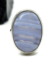 Load image into Gallery viewer, Oval Blue Lace Agate Ring, Size N, Sterling Silver, Communication Stone, Confidence Stone - GemzAustralia 