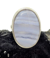 Load image into Gallery viewer, Oval Blue Lace Agate Ring, Size N, Sterling Silver, Communication Stone, Confidence Stone - GemzAustralia 