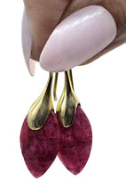 Load image into Gallery viewer, Gold Ruby Earrings, July Birthstone, Gold Plated Sterling Silver, Marquise Shaped - GemzAustralia 