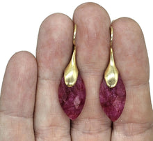 Load image into Gallery viewer, Gold Ruby Earrings, July Birthstone, Gold Plated Sterling Silver, Marquise Shaped - GemzAustralia 