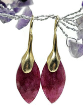 Load image into Gallery viewer, Gold Ruby Earrings, July Birthstone, Gold Plated Sterling Silver, Marquise Shaped - GemzAustralia 