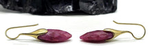 Load image into Gallery viewer, Gold Ruby Earrings, July Birthstone, Gold Plated Sterling Silver, Marquise Shaped - GemzAustralia 