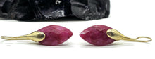 Load image into Gallery viewer, Gold Ruby Earrings, July Birthstone, Gold Plated Sterling Silver, Marquise Shaped - GemzAustralia 