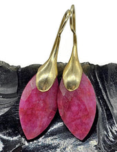 Load image into Gallery viewer, Gold Ruby Earrings, July Birthstone, Gold Plated Sterling Silver, Marquise Shaped - GemzAustralia 