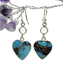 Load image into Gallery viewer, Blue Topaz &amp; Blue Turquoise Earrings, December Birthstones, Heart Shaped, 925 Sterling - GemzAustralia 