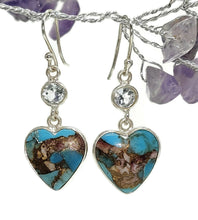 Load image into Gallery viewer, Blue Topaz &amp; Blue Turquoise Earrings, December Birthstones, Heart Shaped, 925 Sterling - GemzAustralia 